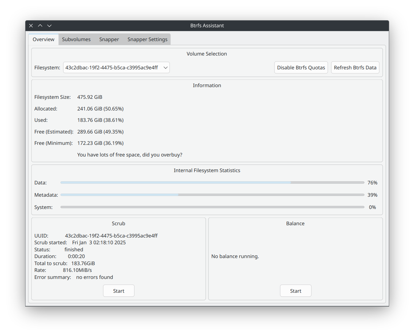 btrfs-assistant user interface